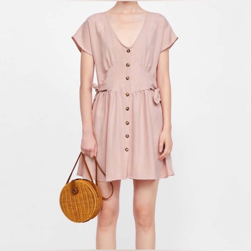 Zara pink Bow button dress small